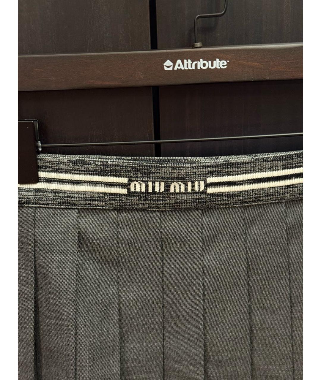 MIU MIU Антрацитовая шерстяная юбка мини, фото 4
