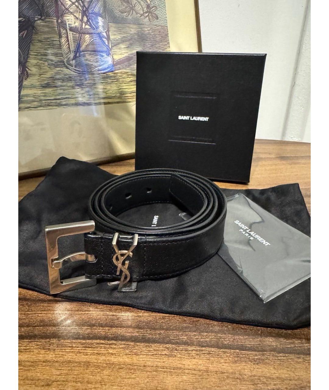 SAINT LAURENT Черный кожаный ремень, фото 2