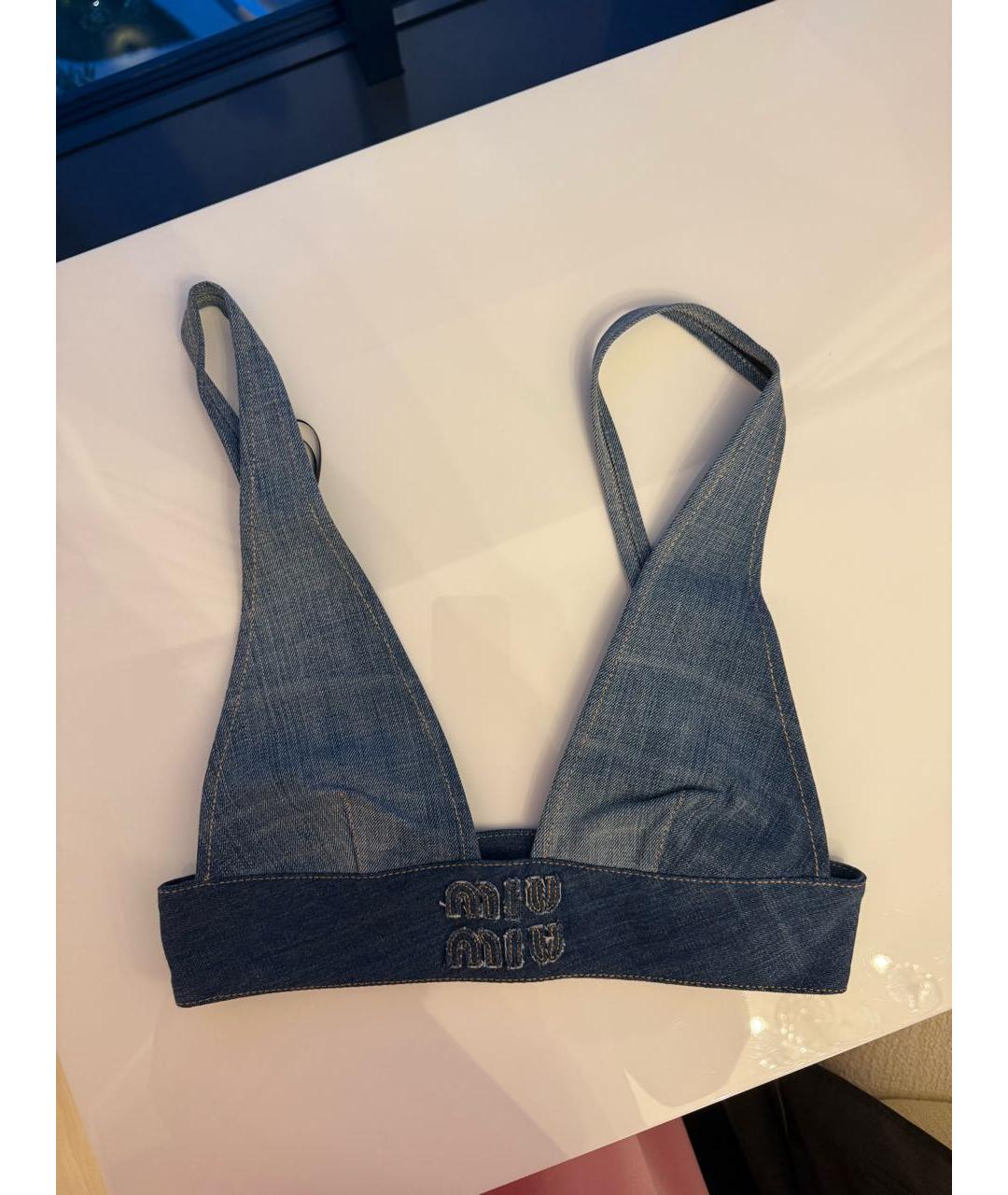 MIU MIU Синяя деним майка, фото 6