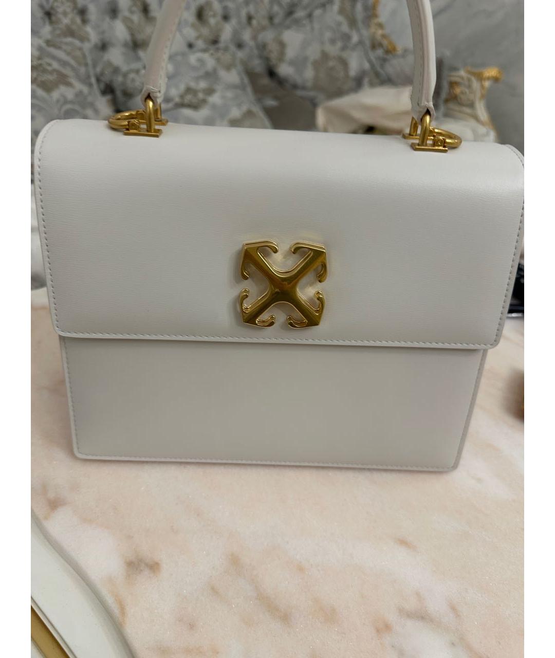 OFF-WHITE Белая кожаная сумка с короткими ручками, фото 5