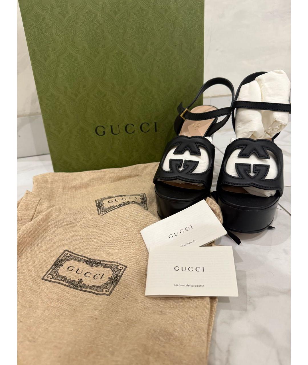 GUCCI Черные кожаные босоножки, фото 2