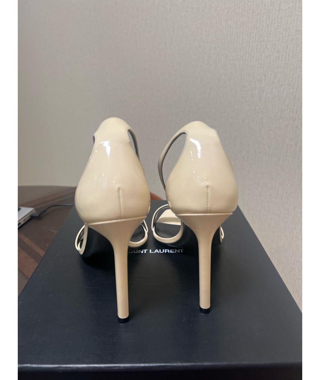 SAINT LAURENT Бежевые кожаные босоножки, фото 4