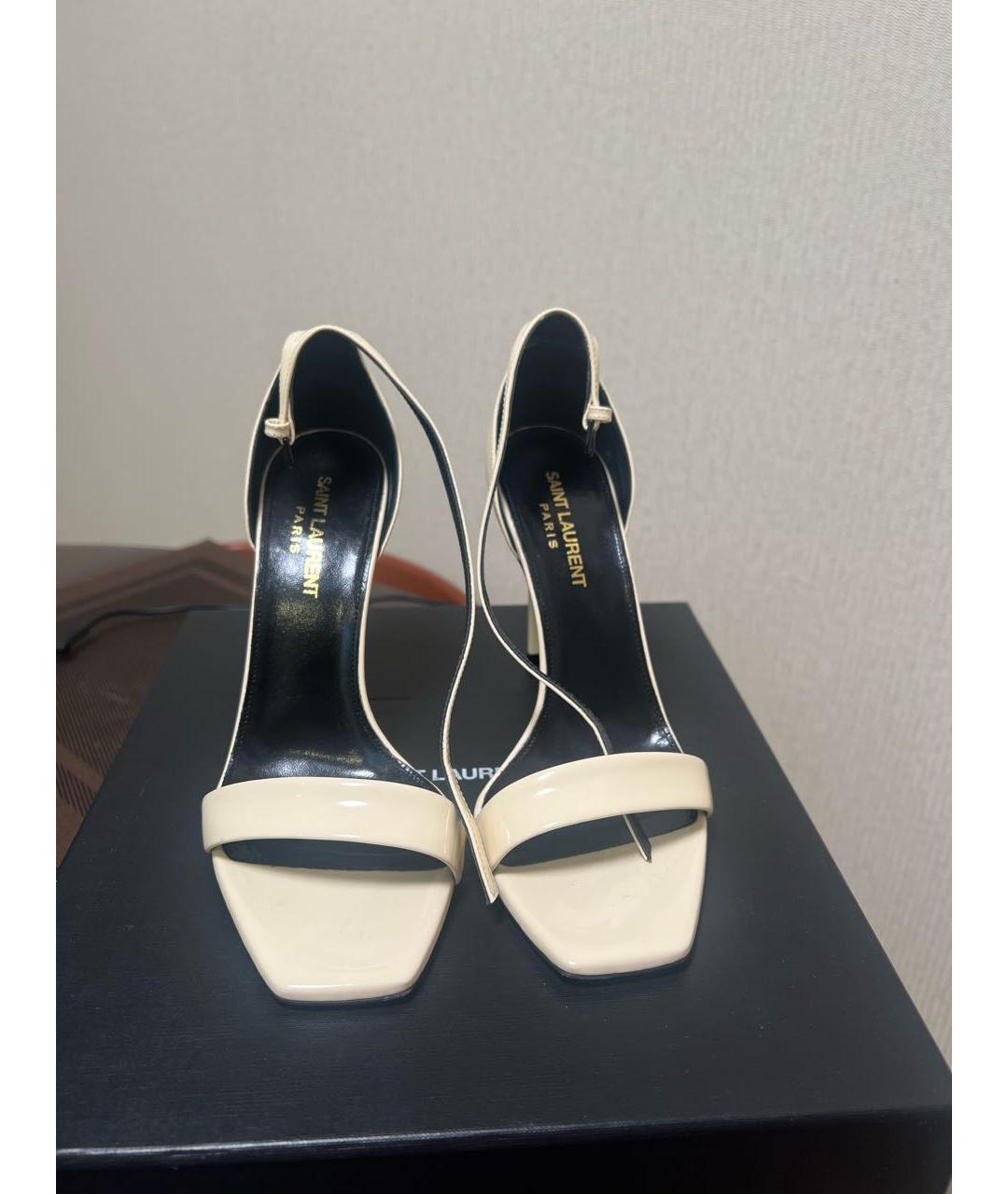 SAINT LAURENT Бежевые кожаные босоножки, фото 2