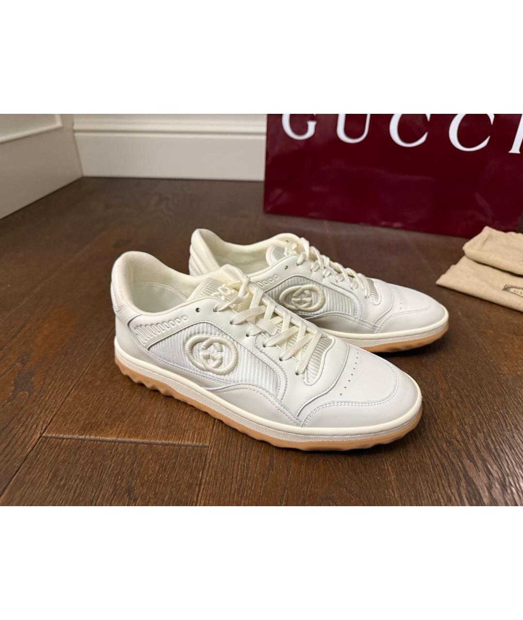 GUCCI Белые кожаные низкие кроссовки / кеды, фото 4
