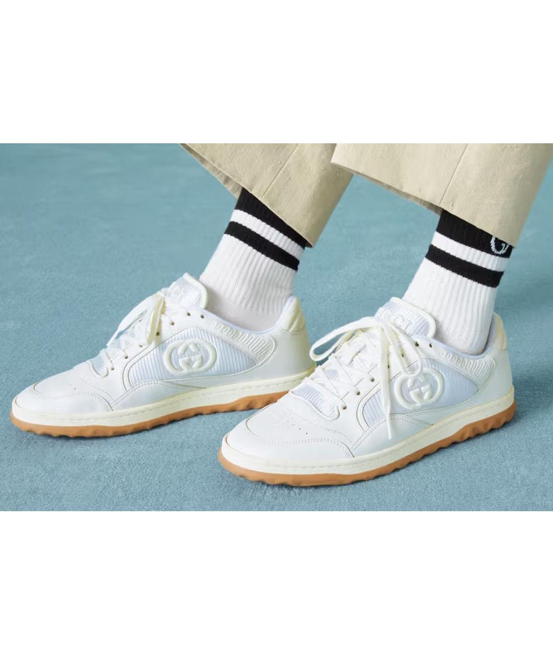 GUCCI Белые кожаные низкие кроссовки / кеды, фото 2