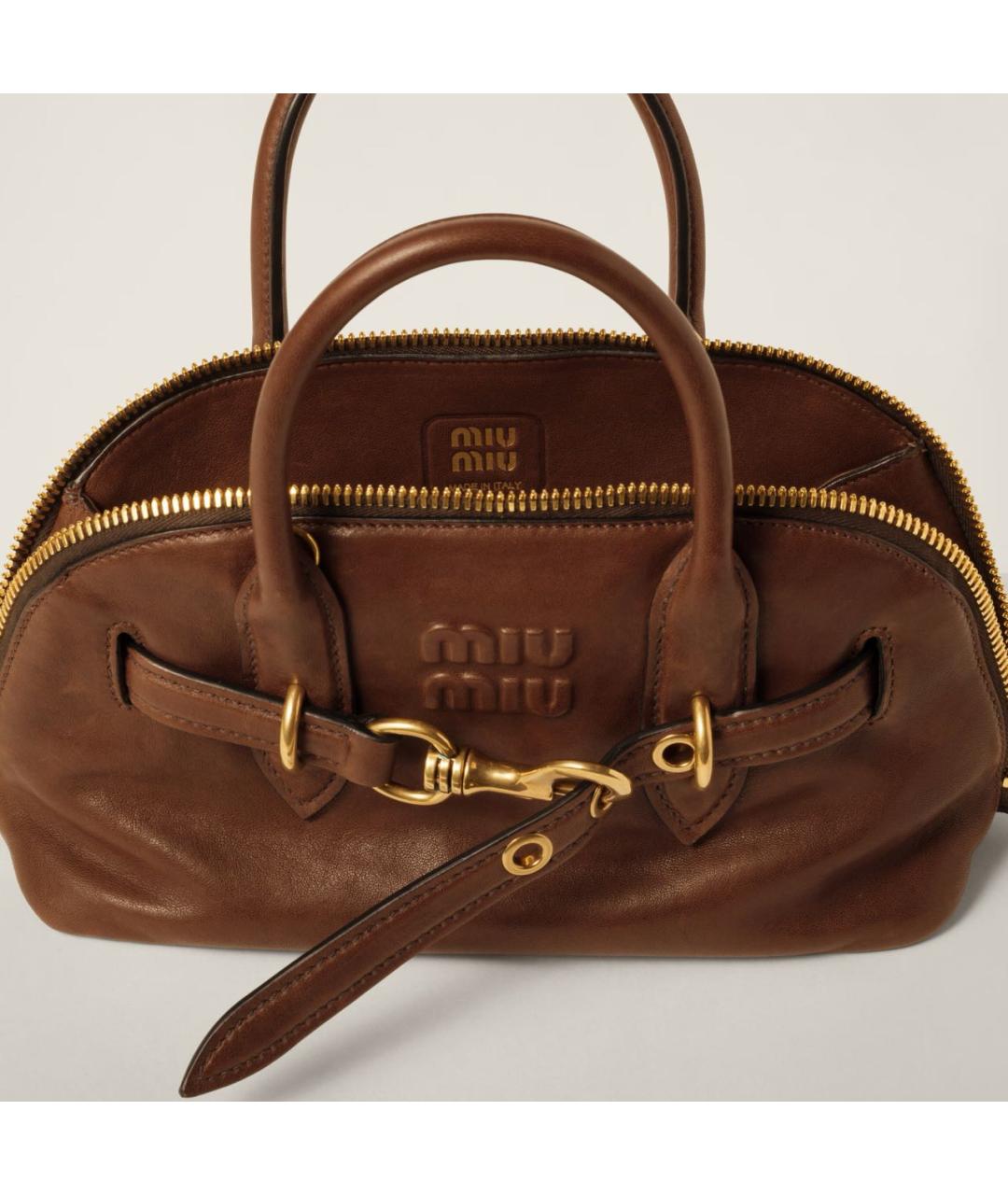 MIU MIU Коричневая кожаная сумка с короткими ручками, фото 4