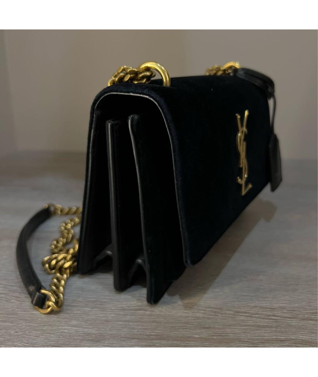 SAINT LAURENT Черная бархатная сумка через плечо, фото 3