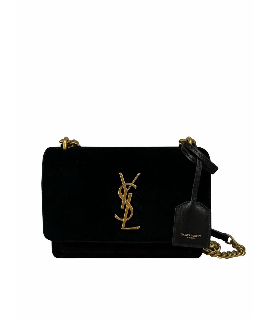 SAINT LAURENT Черная бархатная сумка через плечо, фото 1