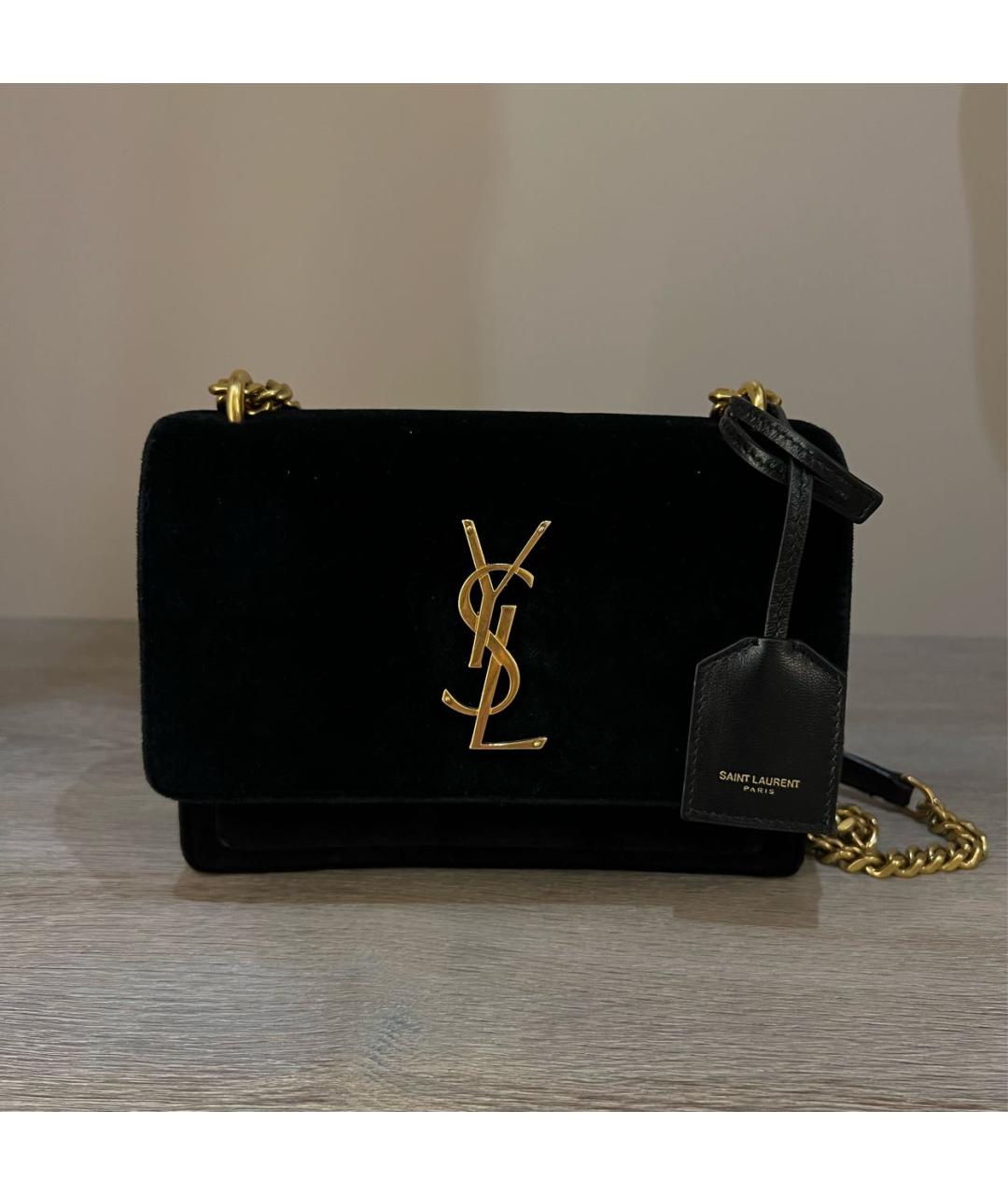 SAINT LAURENT Черная бархатная сумка через плечо, фото 7