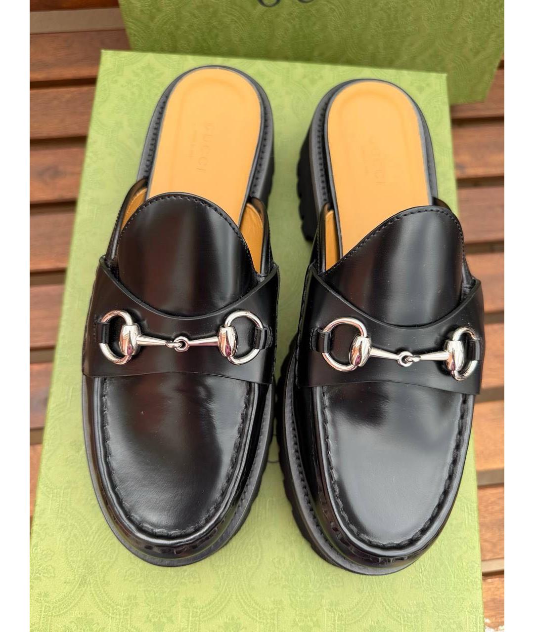 GUCCI Черные кожаные сабо, фото 6