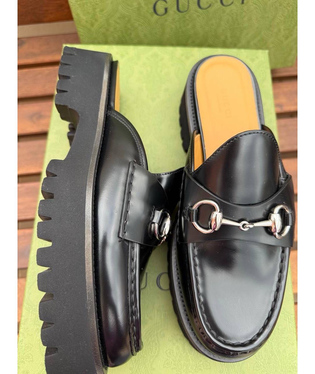 GUCCI Черные кожаные сабо, фото 5