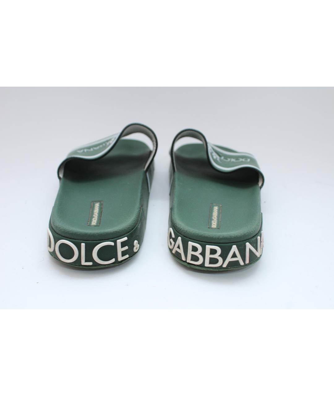 DOLCE&GABBANA Зеленые кожаные шлепанцы, фото 7