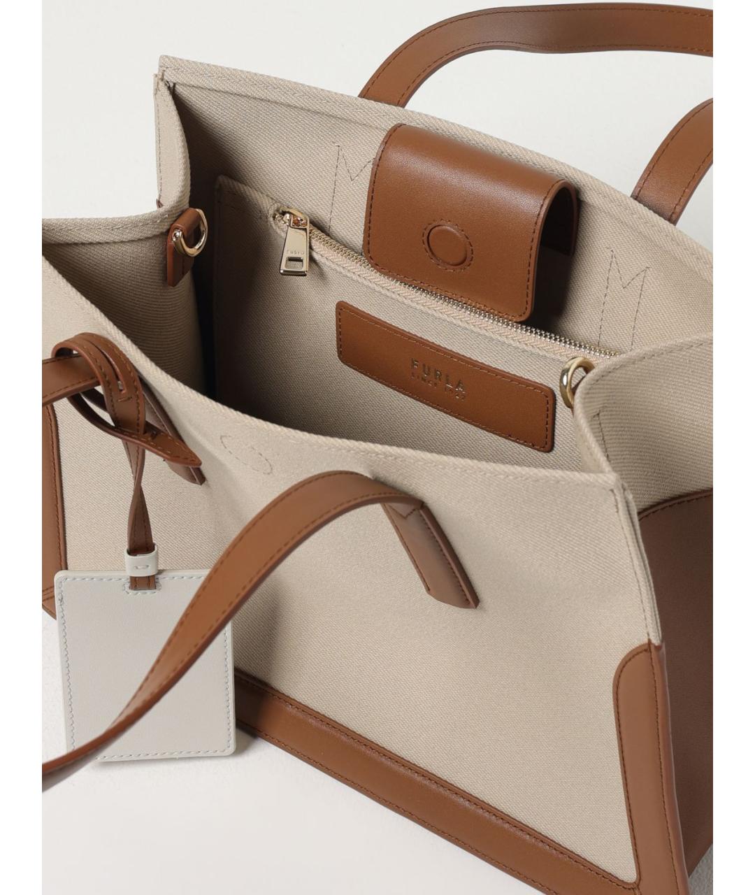 FURLA Бежевая тканевая сумка тоут, фото 3