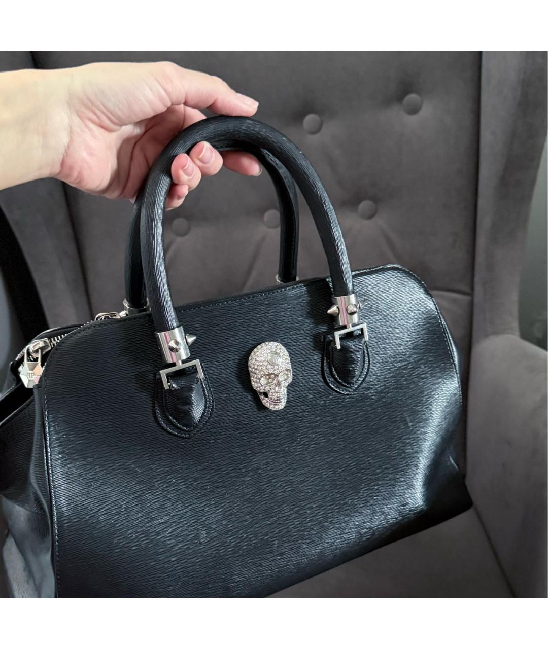 PHILIPP PLEIN Черная кожаная сумка с короткими ручками, фото 2