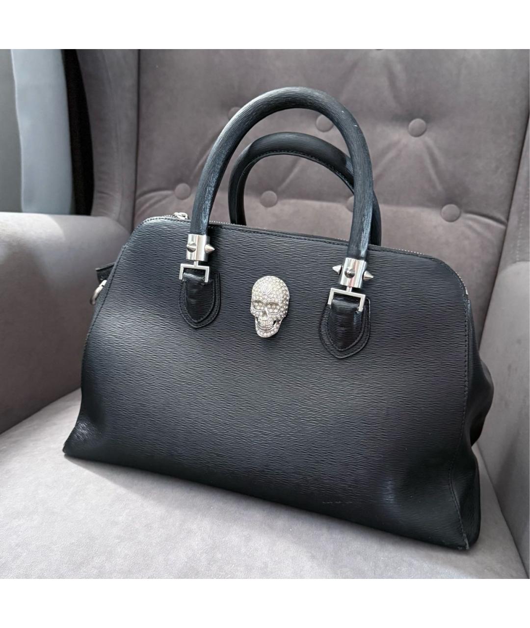 PHILIPP PLEIN Черная кожаная сумка с короткими ручками, фото 7