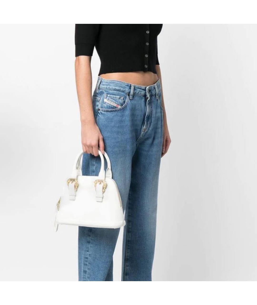 VERSACE JEANS COUTURE Белая кожаная сумка с короткими ручками, фото 5