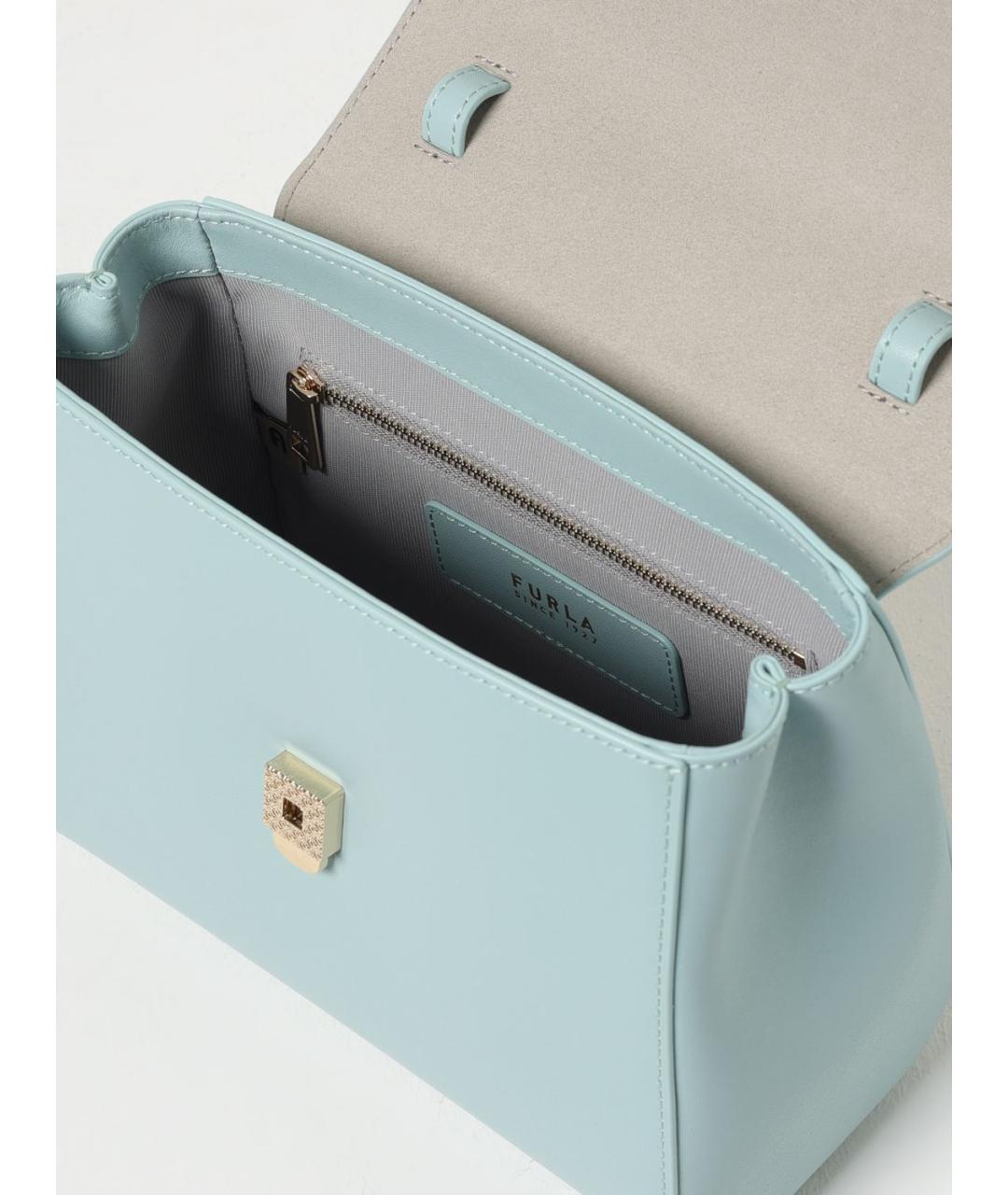 FURLA Бирюзовая кожаная сумка с короткими ручками, фото 3