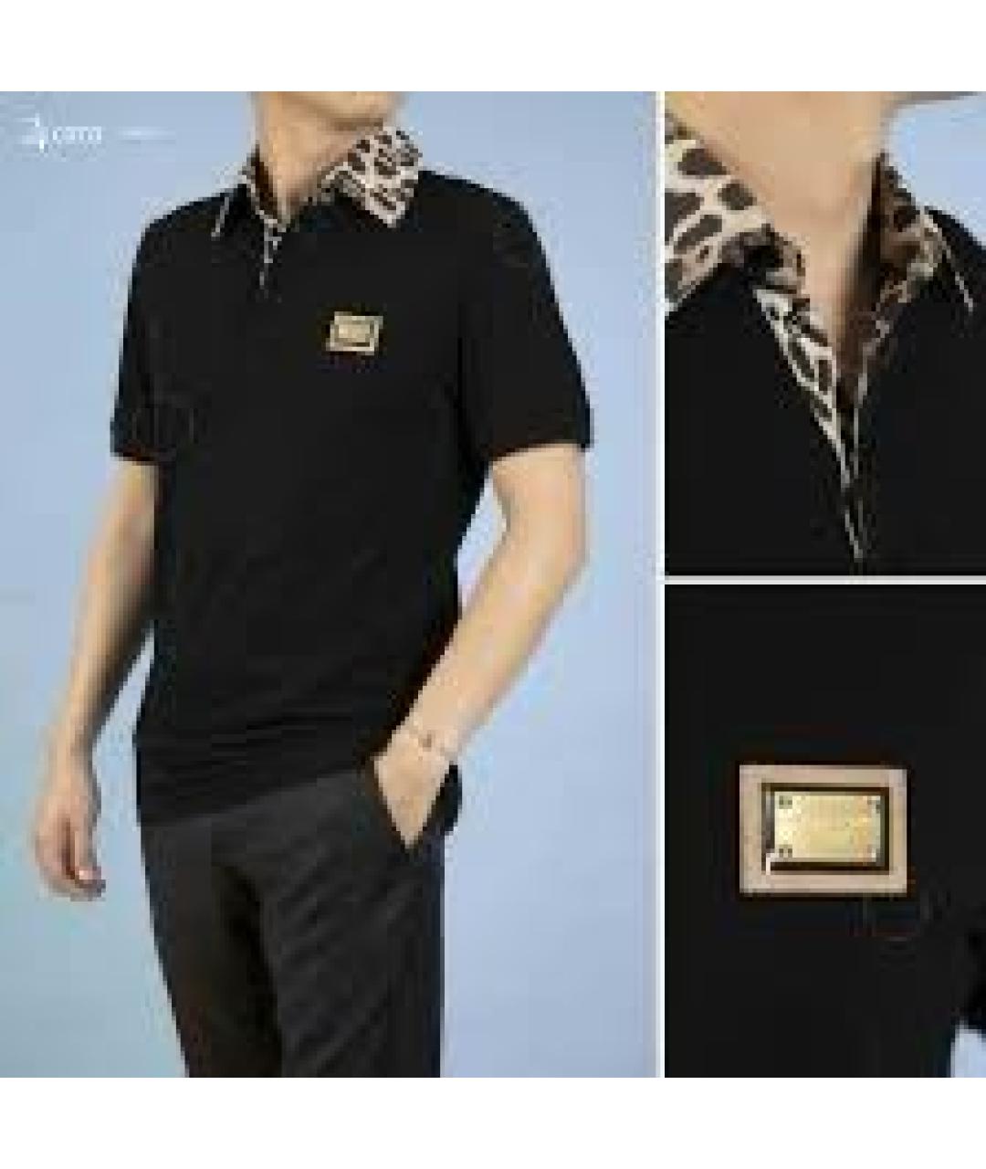 DOLCE&GABBANA Черное хлопковое поло с коротким рукавом, фото 2