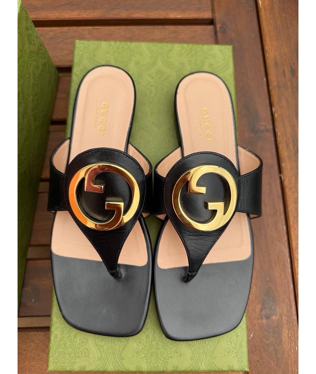 GUCCI Черные кожаные босоножки, фото 4