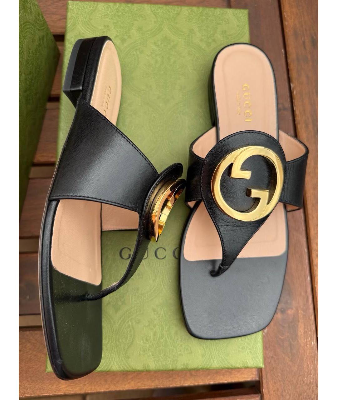 GUCCI Черные кожаные босоножки, фото 5