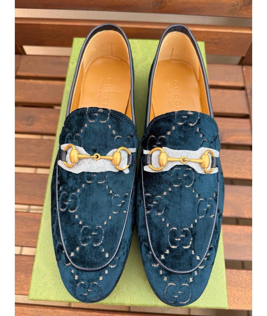 GUCCI Темно-синие бархатные лоферы, фото 3
