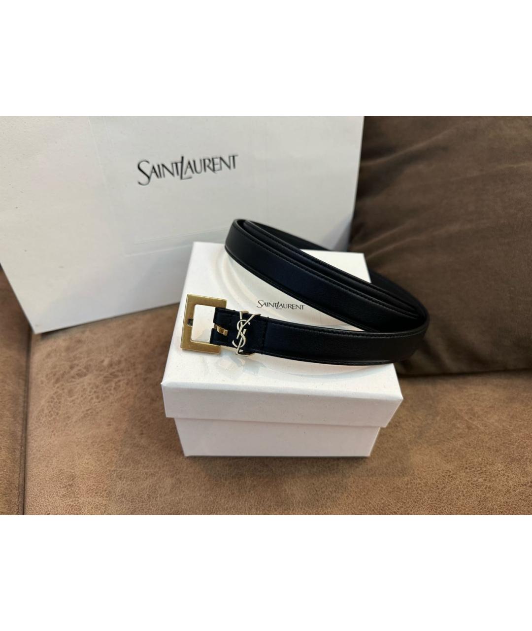 SAINT LAURENT Черный кожаный ремень, фото 8