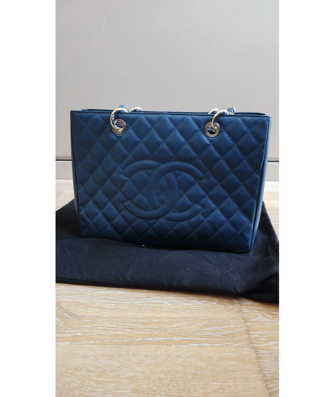 CHANEL Синяя кожаная сумка тоут, фото 4