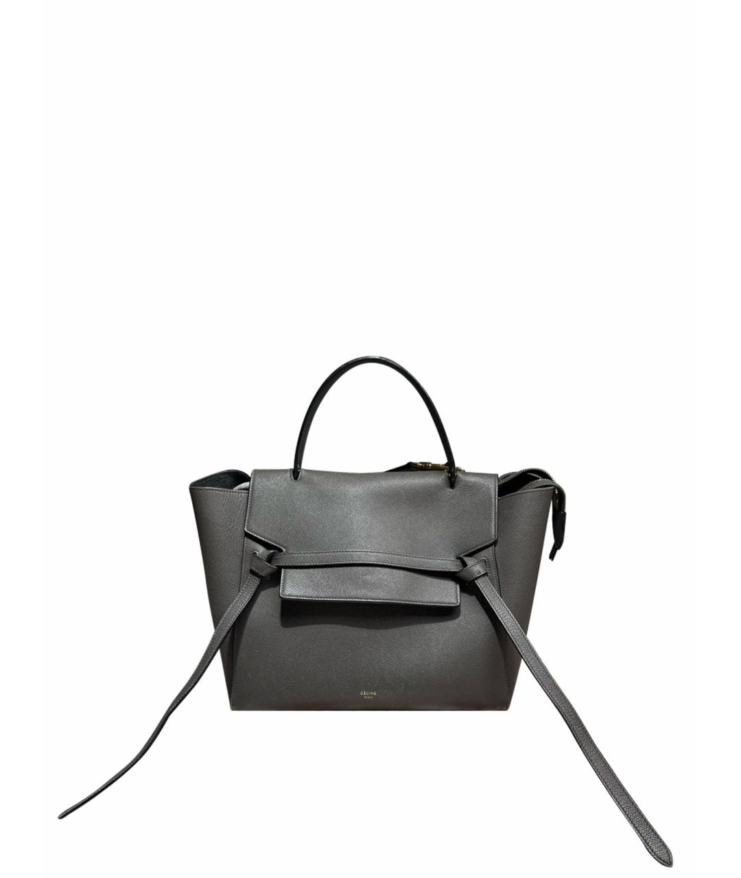 CELINE Антрацитовая кожаная сумка с короткими ручками, фото 1