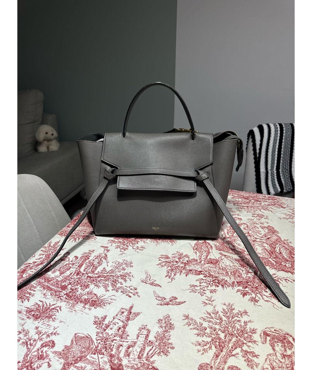CELINE Антрацитовая кожаная сумка с короткими ручками, фото 6