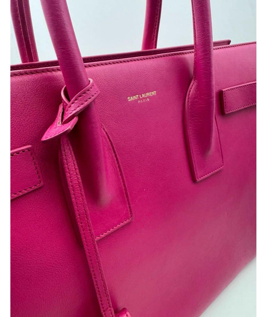 SAINT LAURENT Розовая кожаная сумка с короткими ручками, фото 6