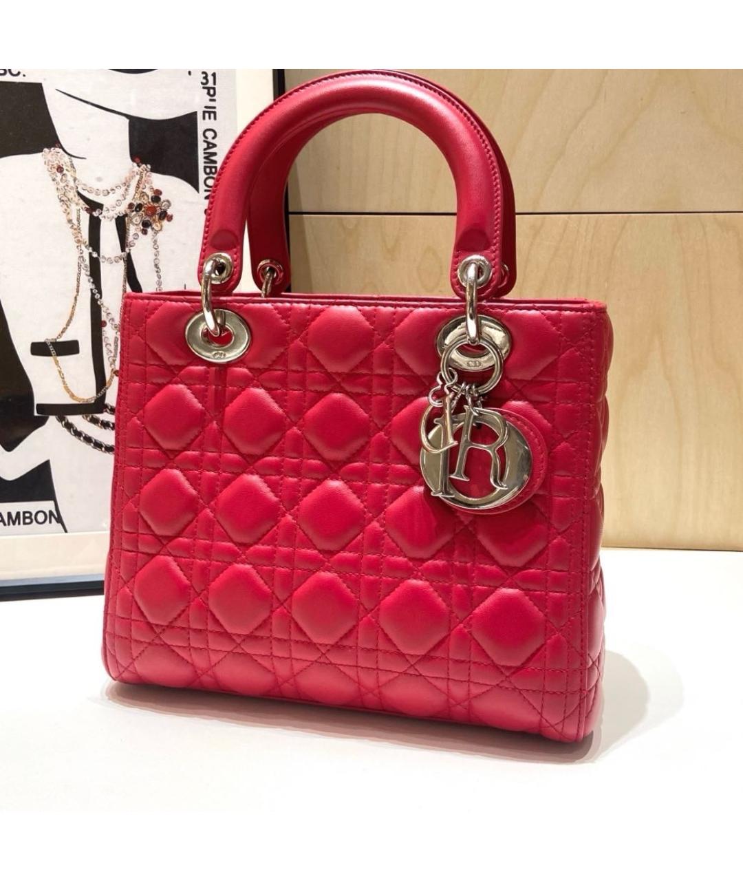 CHRISTIAN DIOR Красная кожаная сумка тоут, фото 5