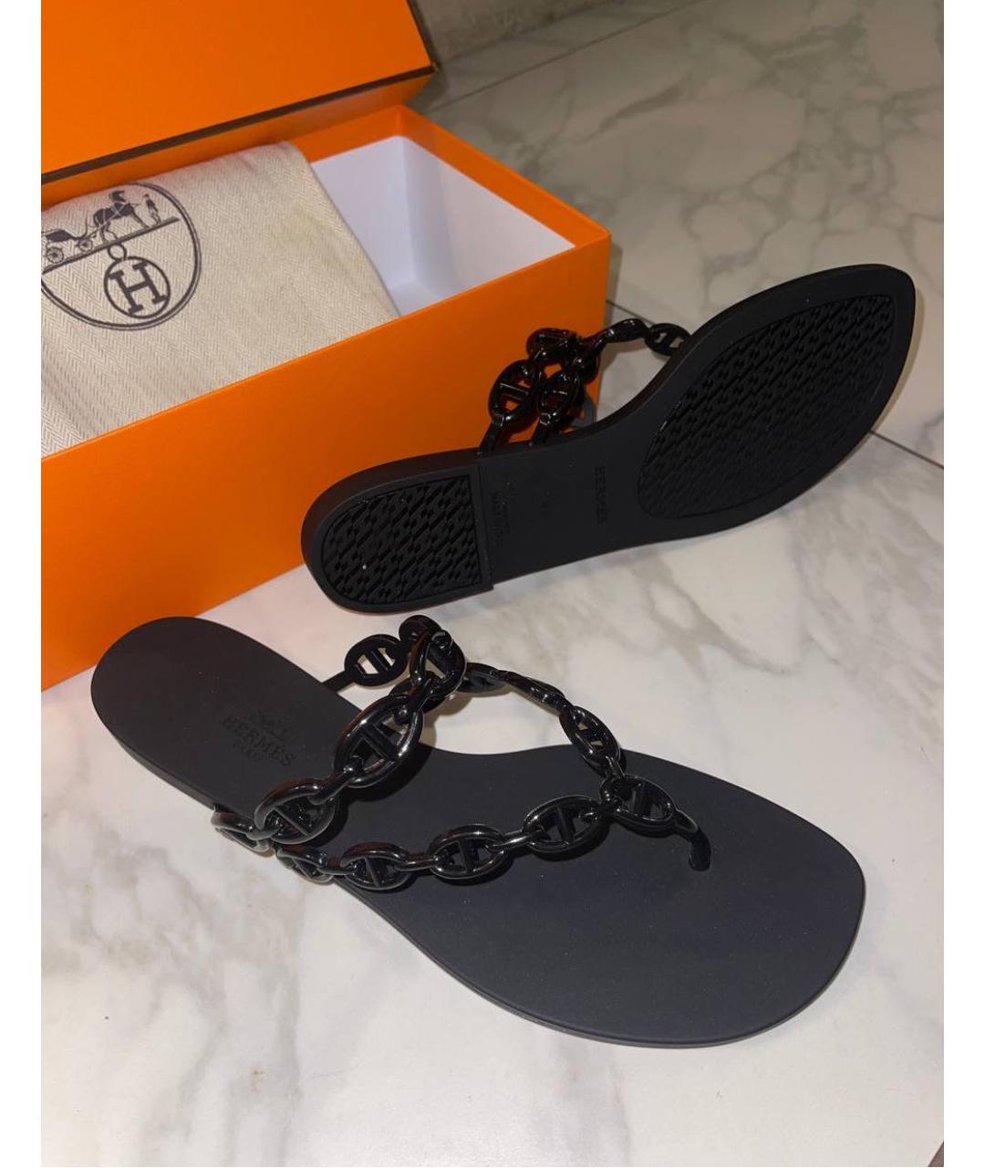 HERMES Черные шлепанцы, фото 3