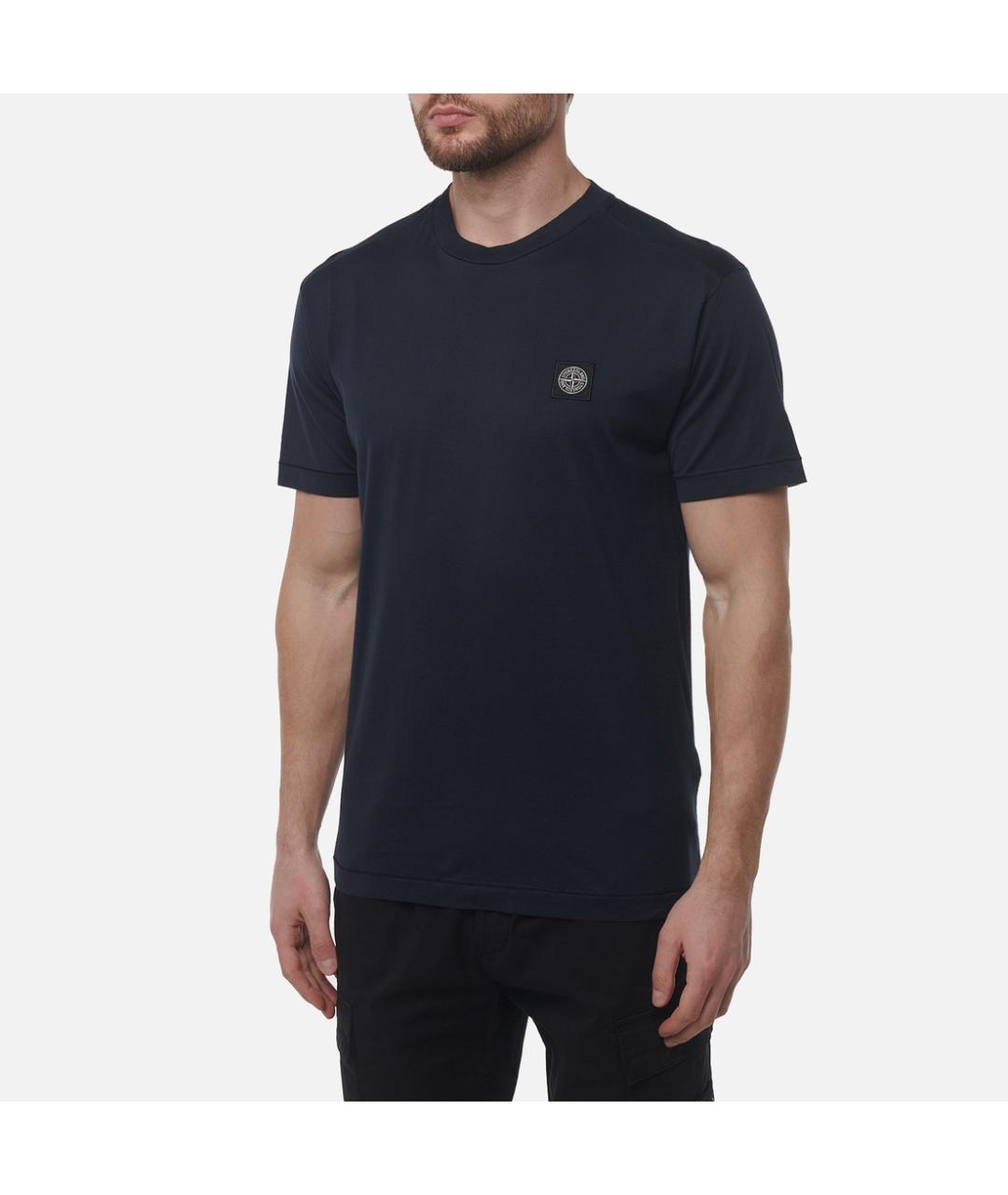 STONE ISLAND Темно-синяя хлопковая футболка, фото 4