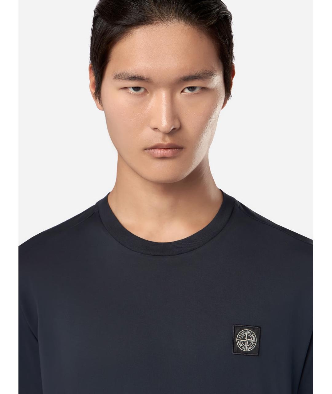 STONE ISLAND Темно-синяя хлопковая футболка, фото 6
