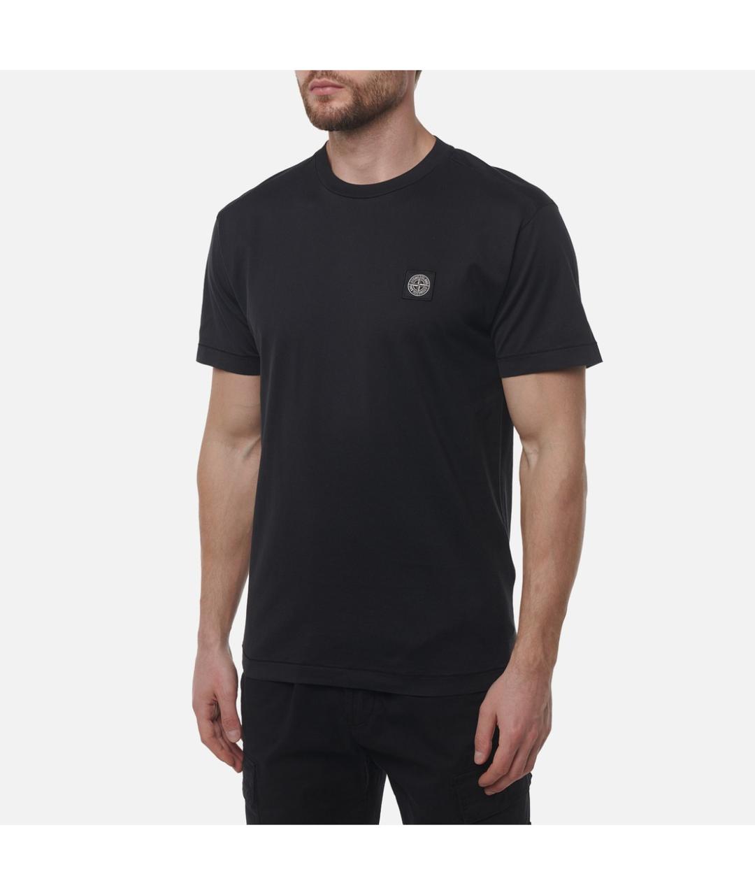 STONE ISLAND Черная хлопковая футболка, фото 4
