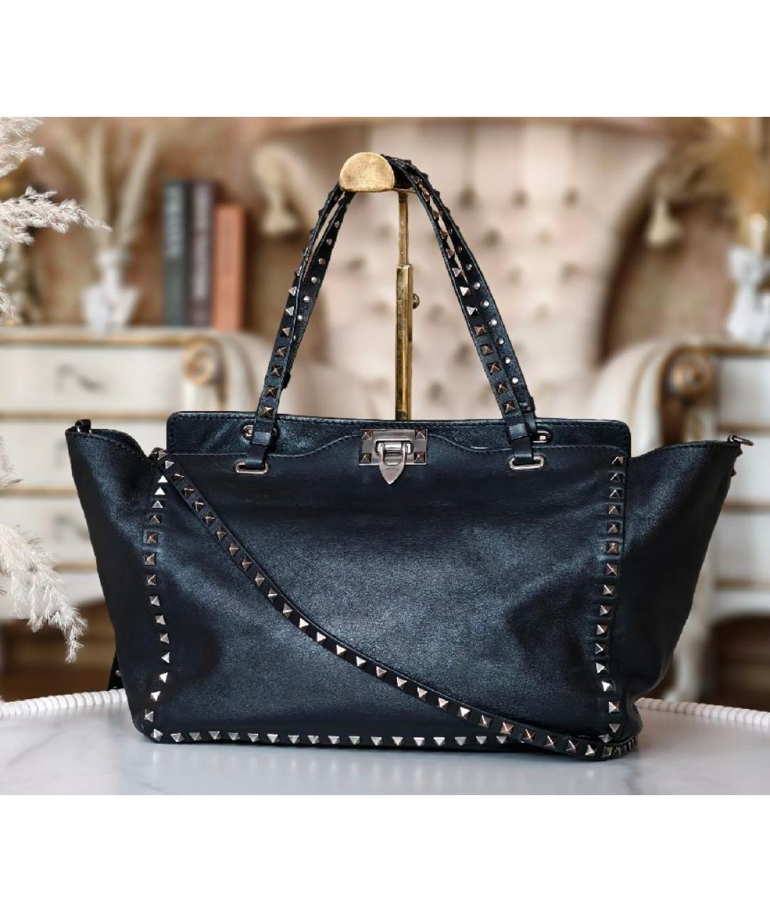 VALENTINO Черная кожаная сумка тоут, фото 3