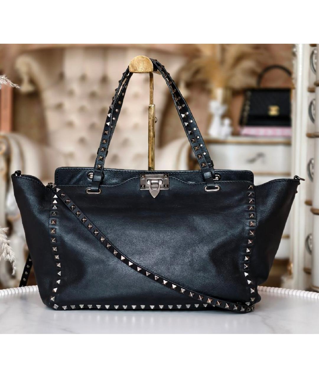 VALENTINO Черная кожаная сумка тоут, фото 2
