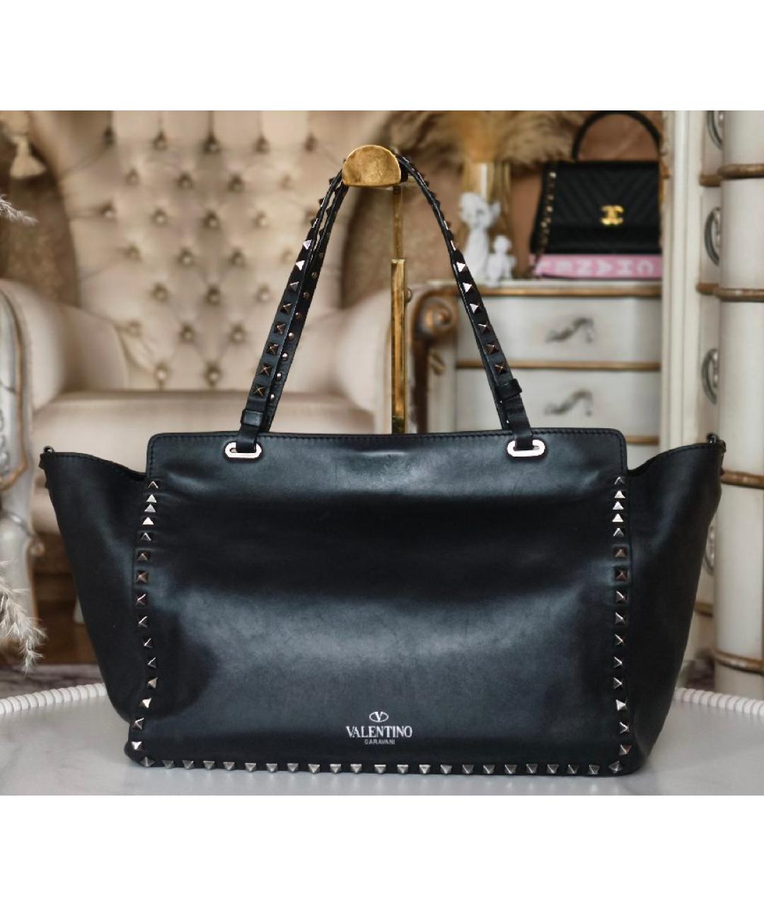 VALENTINO Черная кожаная сумка тоут, фото 4