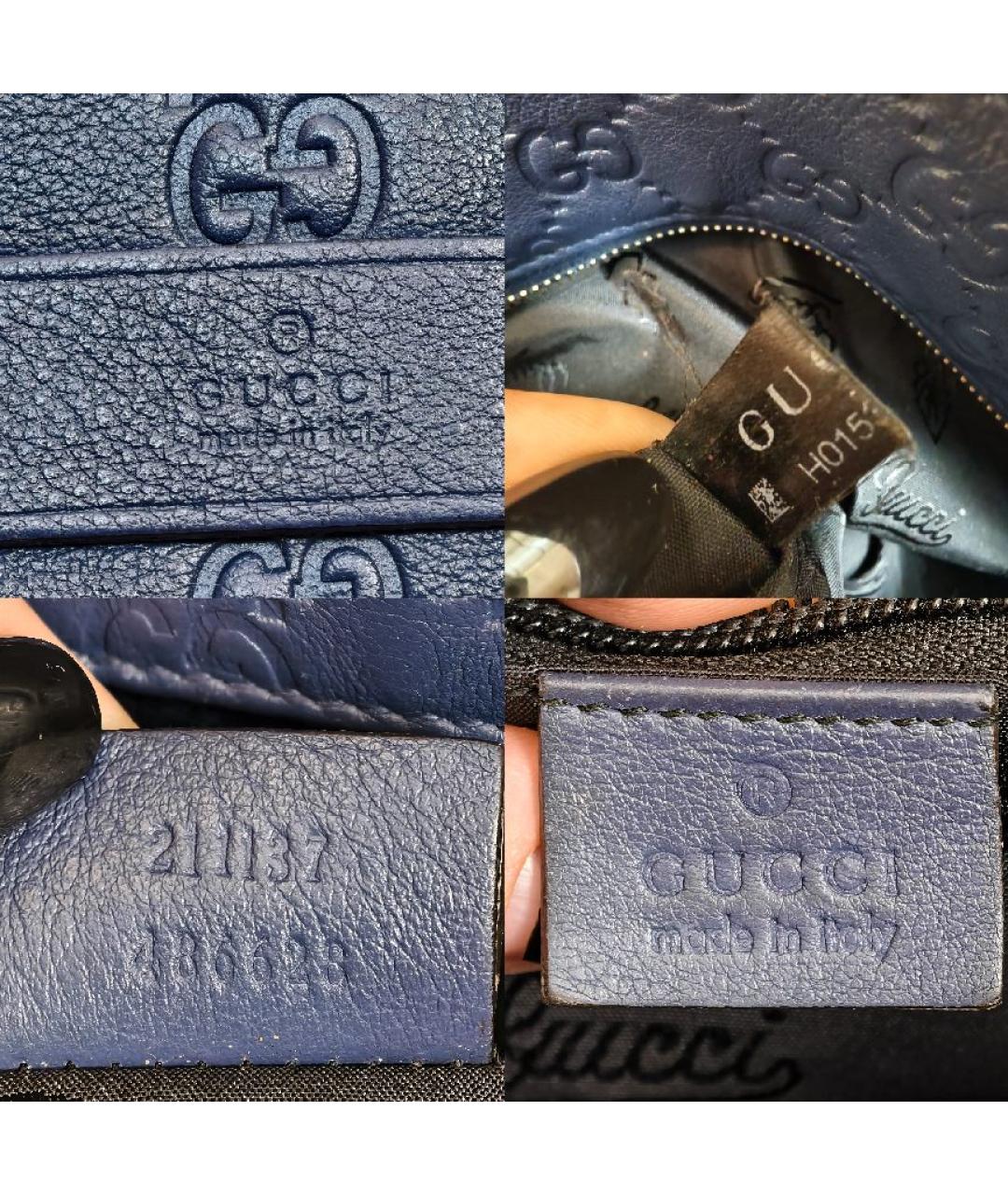 GUCCI Темно-синяя кожаная сумка тоут, фото 5