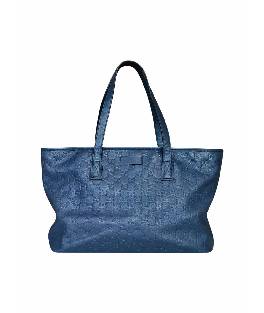 GUCCI Темно-синяя кожаная сумка тоут, фото 1