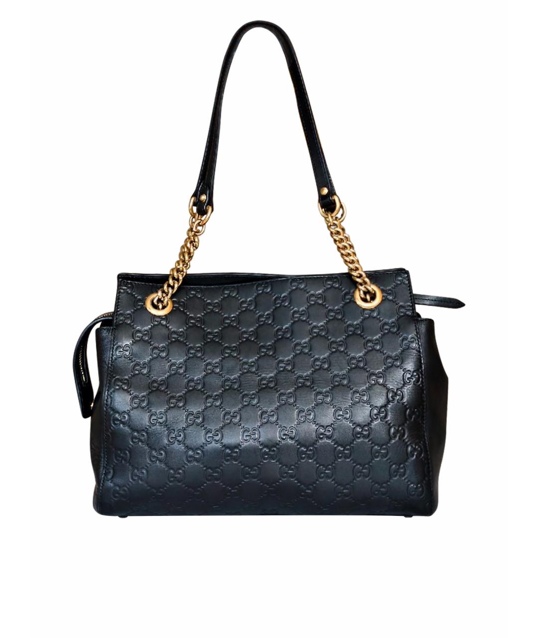 GUCCI Черная кожаная сумка тоут, фото 1