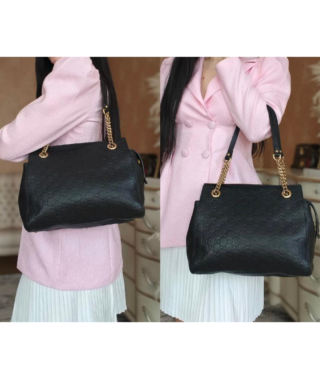 GUCCI Черная кожаная сумка тоут, фото 4