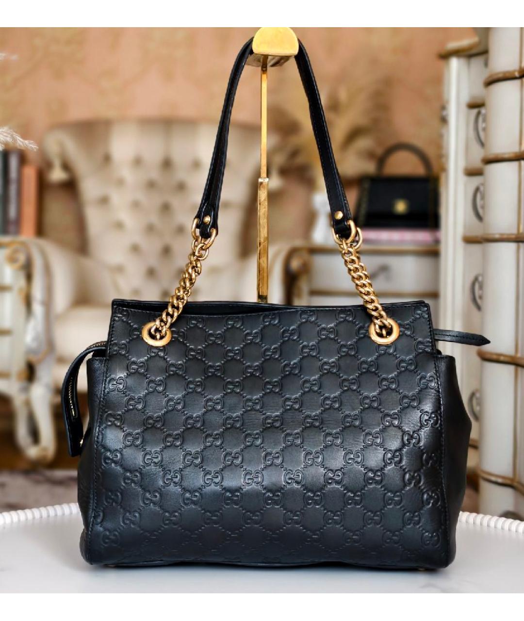 GUCCI Черная кожаная сумка тоут, фото 9