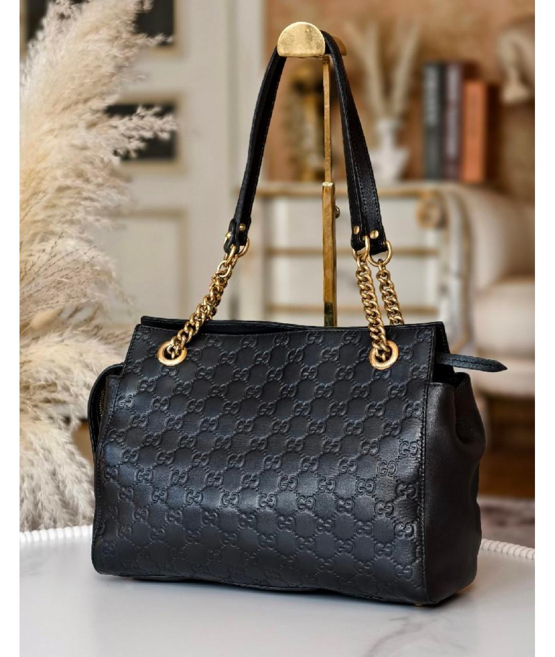 GUCCI Черная кожаная сумка тоут, фото 8