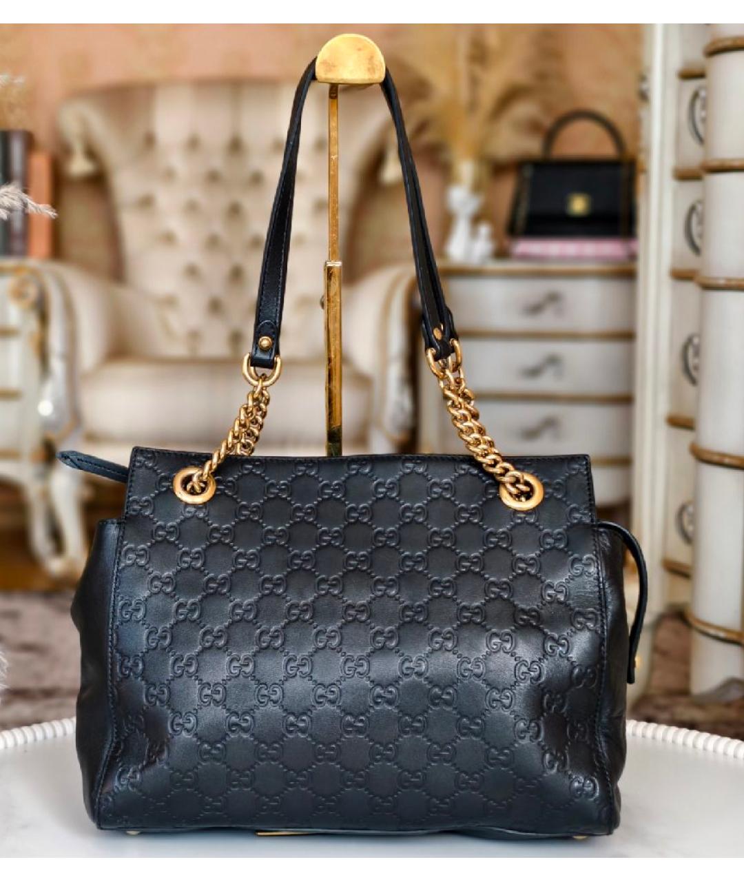 GUCCI Черная кожаная сумка тоут, фото 3