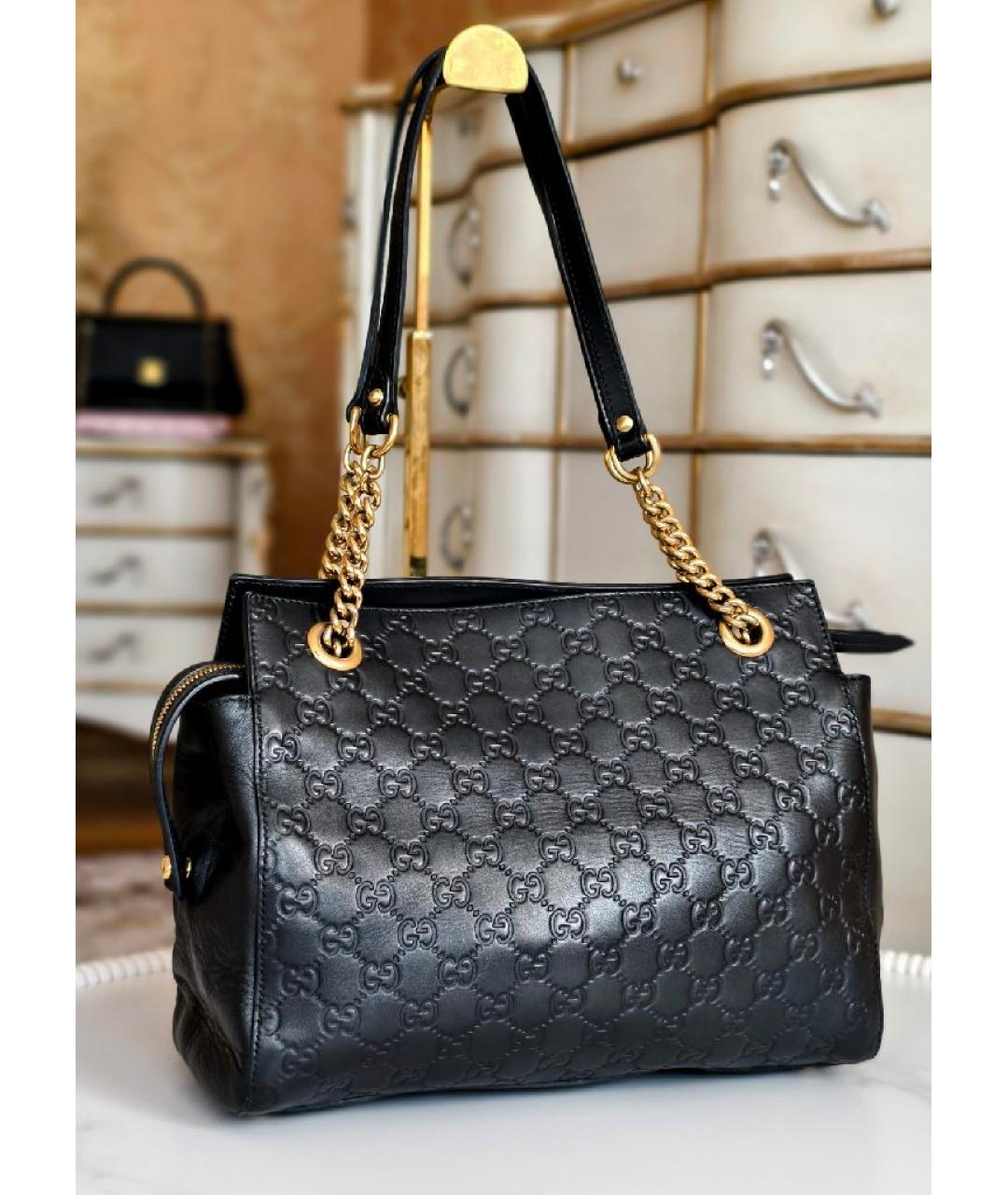 GUCCI Черная кожаная сумка тоут, фото 2