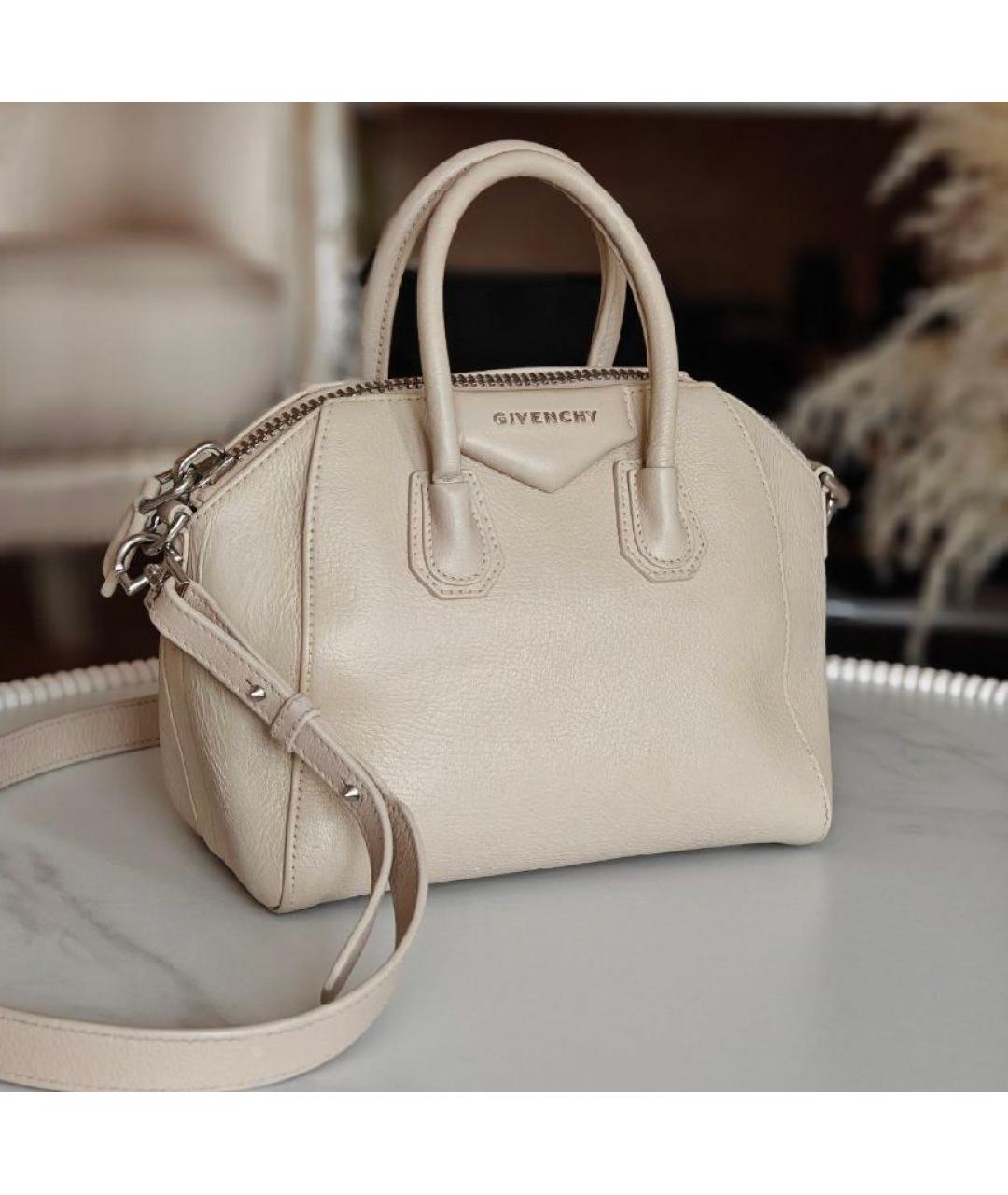 GIVENCHY Бежевая кожаная сумка с короткими ручками, фото 3