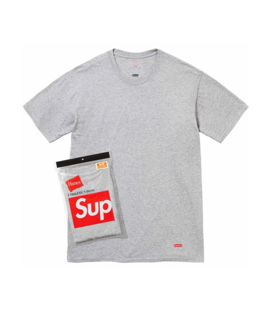 SUPREME Серая хлопковая футболка, фото 4