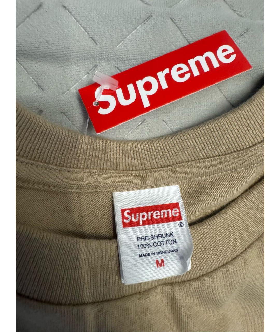 SUPREME Бежевая хлопковая футболка, фото 3