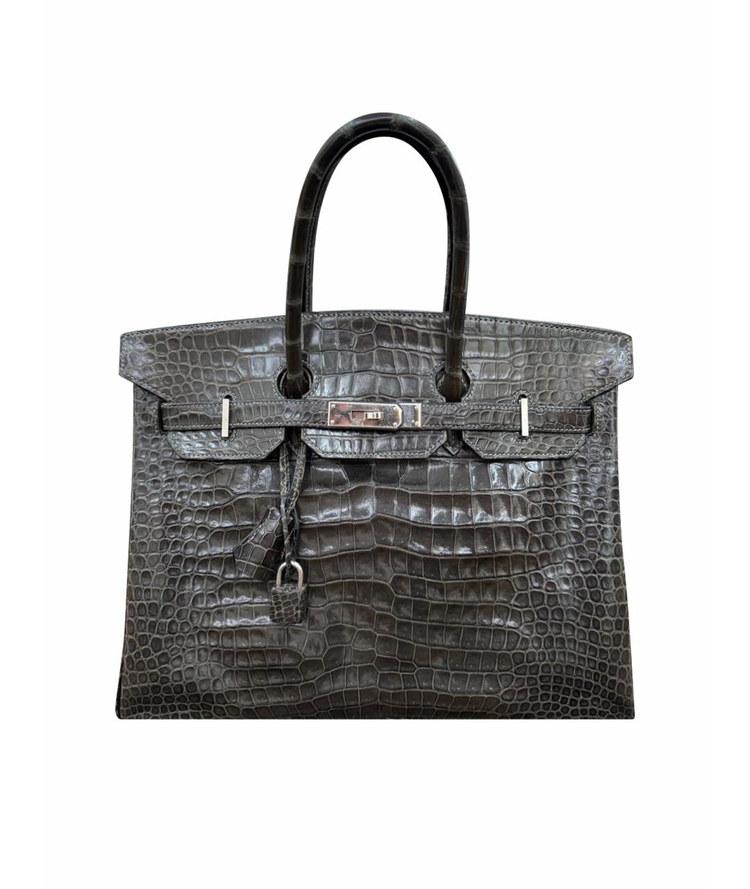 HERMES Коричневая сумка с короткими ручками из экзотической кожи, фото 1